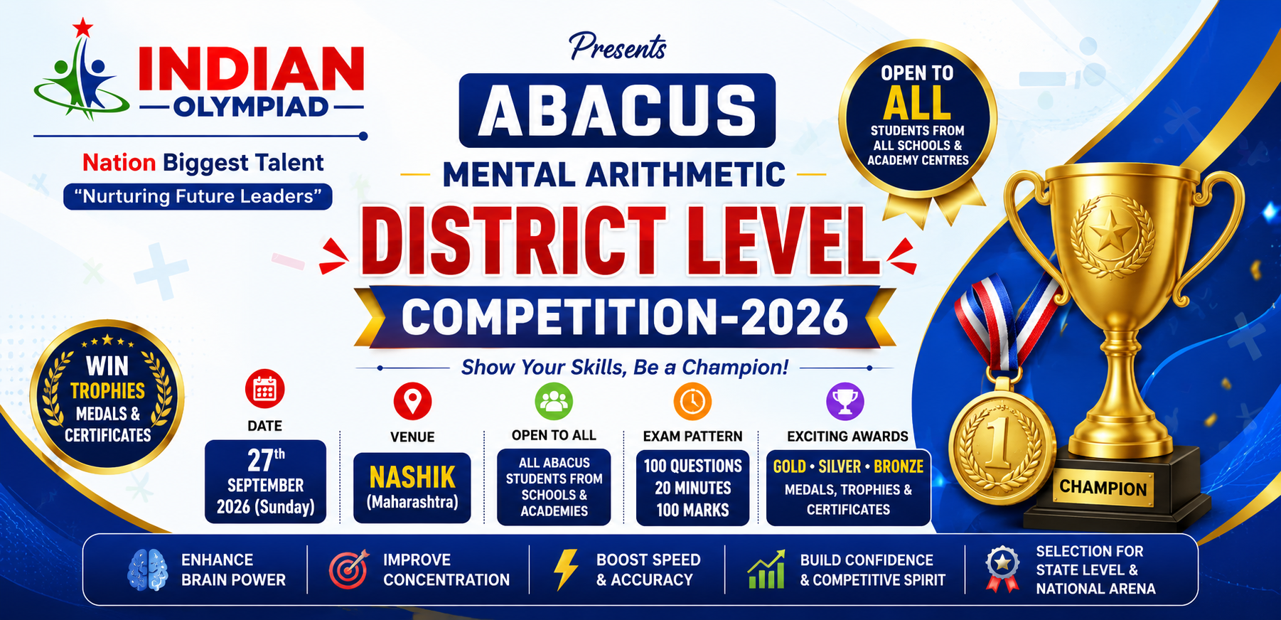 Indian Olympiad Abacus Mental Math Open Abacus District Level Competition- 2026