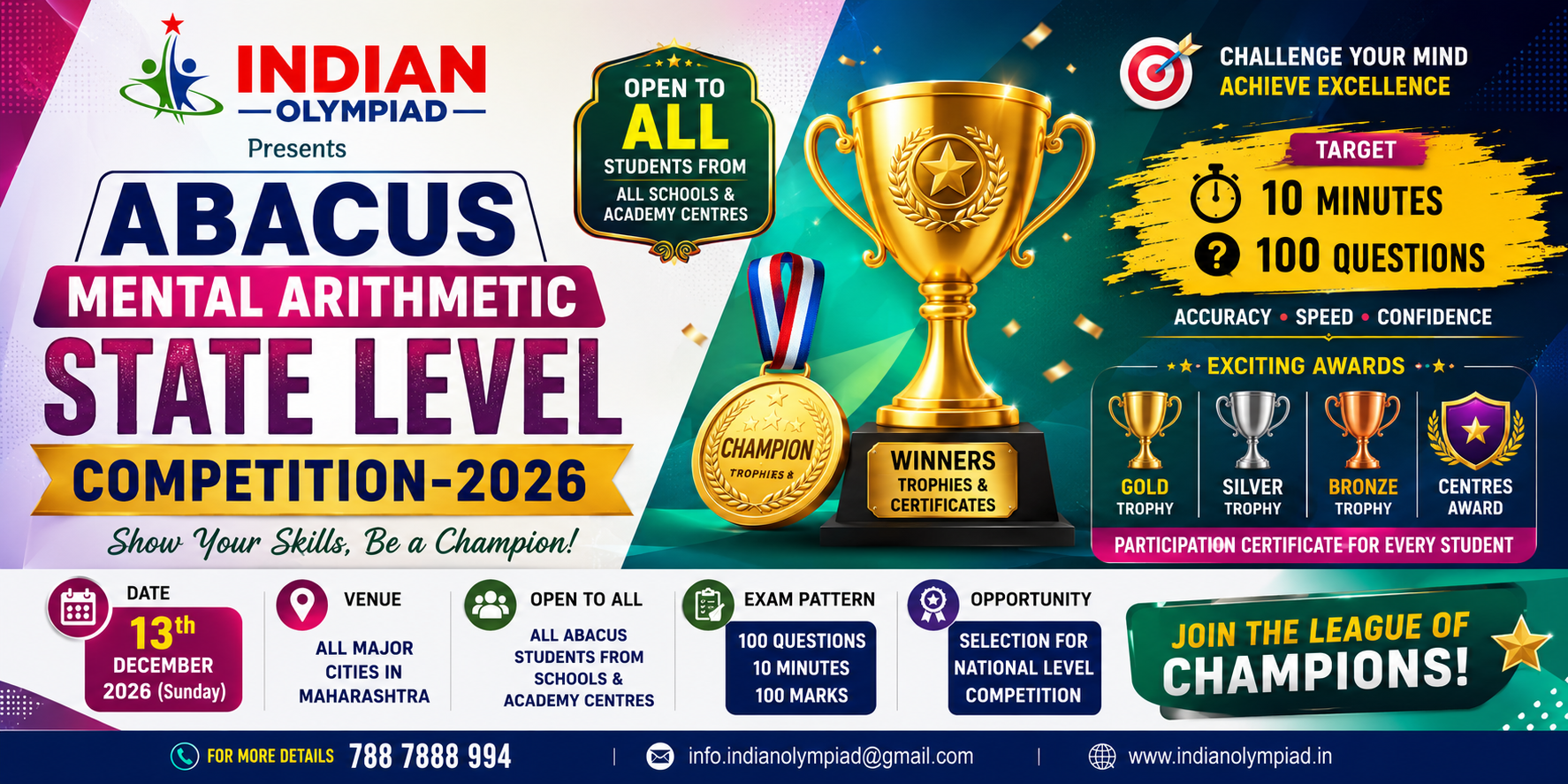 Indian Olympiad Abacus Mental Arithmetic Open State Level Competition- 2026 
